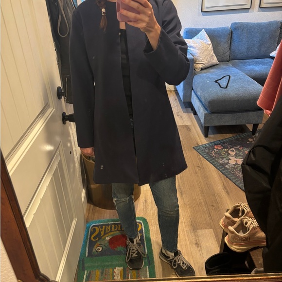 Yves Saint Laurent Navy Minimal Collar Trench Coat - Picture 3 of 5